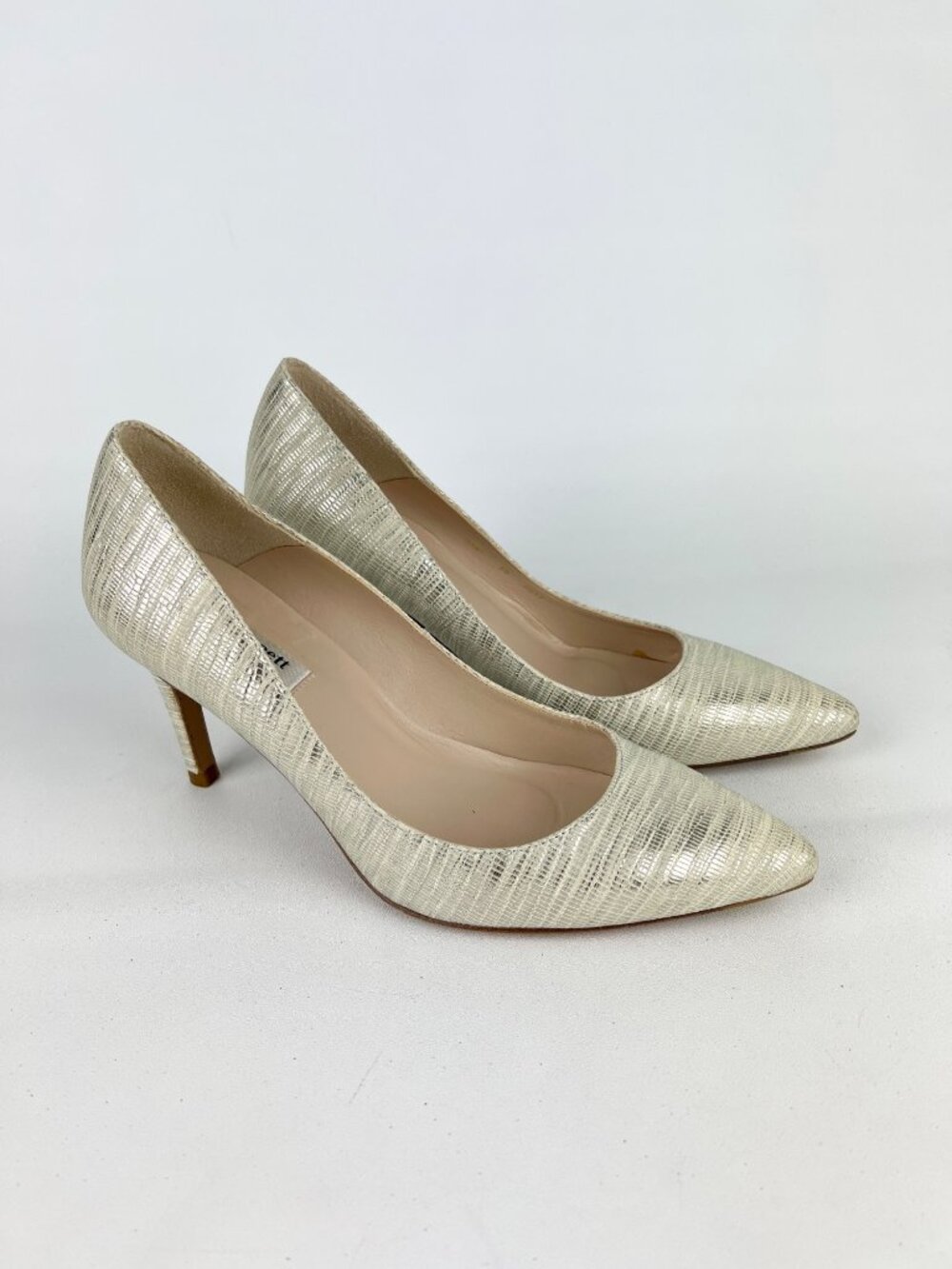 LK Bennett Womens Floret Court Heels Metallic Striped Lizard Cream size 38 US 8